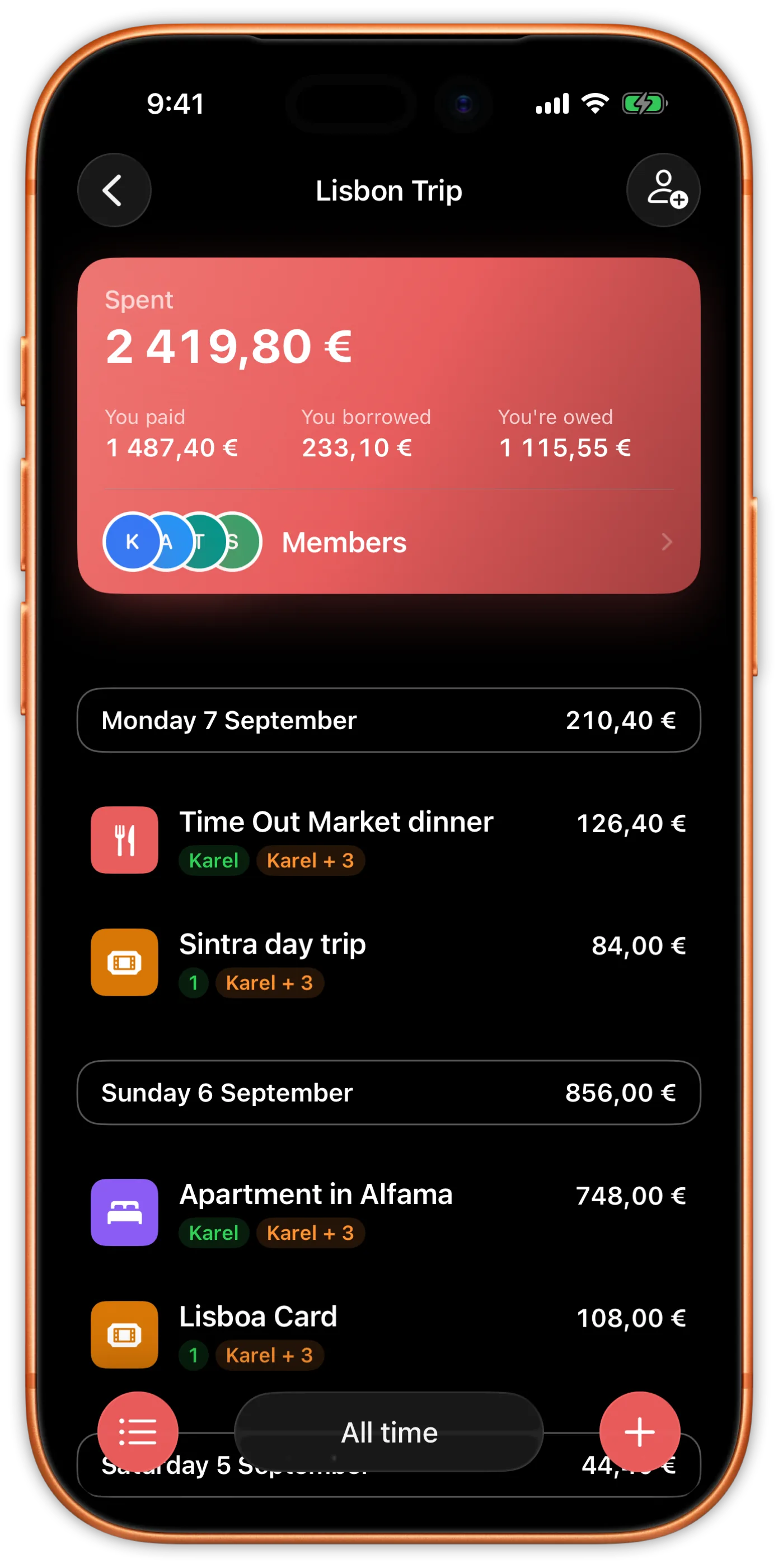 Shared expense sheet
