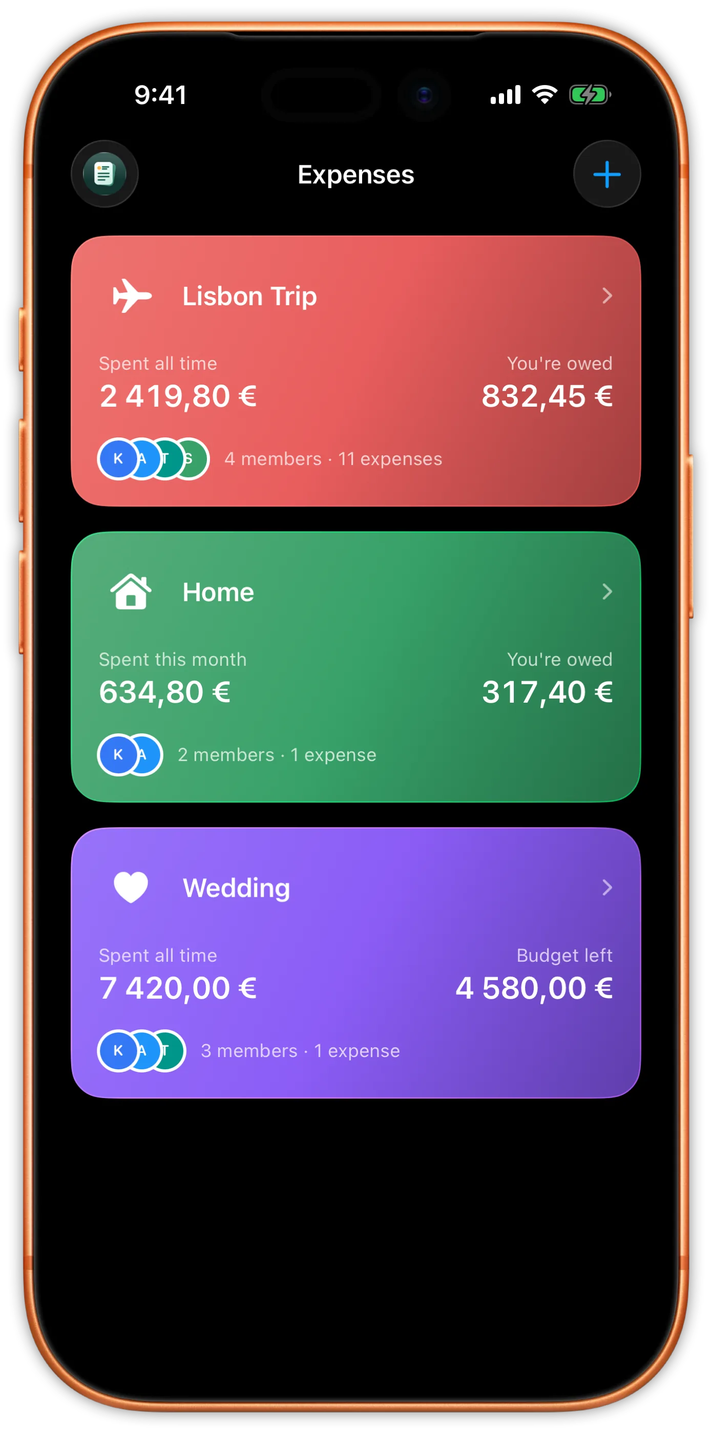 My Expenses multiple personal and shared expense sheets